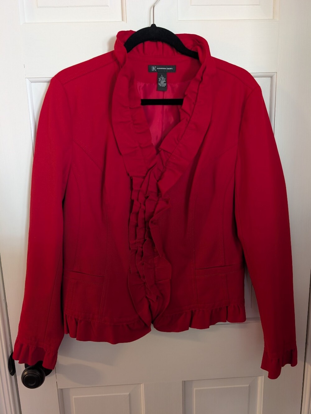 INC International Concepts Bright Red Ruffle-Trim Blazer